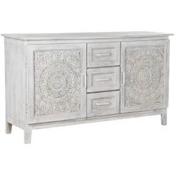 Buffet Meuble De Rangement En Bois De Manguier Coloris Blanc - Longueur 140 X Hauteur 80 X Profondeur 40 Cm -PEGANE-
