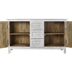 Buffet Meuble De Rangement En Bois De Manguier Coloris Blanc - Longueur 140 X Hauteur 80 X Profondeur 40 Cm -PEGANE- -Buffet et enfilade Soldes 59742347 3