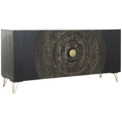 Buffet Meuble De Rangement En Bois De Manguier Et Métal Coloris Noir - Longueur 160 X Hauteur 75 X Profondeur 45 Cm -PEGANE- -Buffet et enfilade Soldes 59742423 2