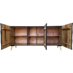 Buffet Meuble De Rangement En Bois De Manguier Et Métal Coloris Noir - Longueur 160 X Hauteur 75 X Profondeur 45 Cm -PEGANE- -Buffet et enfilade Soldes 59742423 3