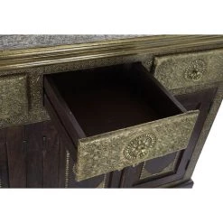 Buffet Meuble De Rangement En Bois De Manguier Marron Foncé Et Laiton Coloris Doré - Longueur 175 X Hauteur 101 X Profondeur 50 Cm -PEGANE- 7 Buffet Meuble De Rangement En Bois De Manguier Marron Foncé Et Laiton Coloris Doré - Longueur 175 X Hauteur 101 X Profondeur 50 Cm -PEGANE- -Buffet et enfilade Soldes 59742426 3