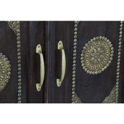 Buffet Meuble De Rangement En Bois De Manguier Marron Foncé Et Laiton Coloris Doré - Longueur 175 X Hauteur 101 X Profondeur 50 Cm -PEGANE- 9 Buffet Meuble De Rangement En Bois De Manguier Marron Foncé Et Laiton Coloris Doré - Longueur 175 X Hauteur 101 X Profondeur 50 Cm -PEGANE- -Buffet et enfilade Soldes 59742426 5