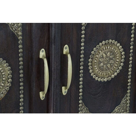 Buffet Meuble De Rangement En Bois De Manguier Marron Foncé Et Laiton Coloris Doré - Longueur 175 X Hauteur 101 X Profondeur 50 Cm -PEGANE- 5 Buffet Meuble De Rangement En Bois De Manguier Marron Foncé Et Laiton Coloris Doré - Longueur 175 X Hauteur 101 X Profondeur 50 Cm -PEGANE- – Image 5