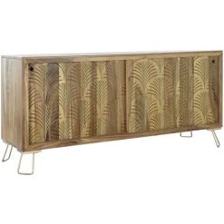 Buffet Meuble De Rangement En Bois De Sheesham Et Métal Coloris Naturel Motif Feuille - Longueur 160 X Hauteur 75 X Profondeur 45 Cm -PEGANE-