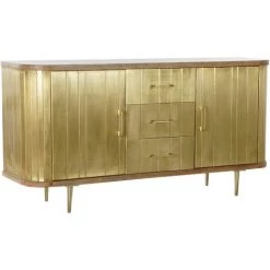 Buffet Meuble De Rangement En Bois De Manguier Et Laiton Coloris Doré - Longueur 150 X Hauteur 77 X Profondeur 43 Cm -PEGANE-