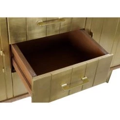 Buffet Meuble De Rangement En Bois De Manguier Et Laiton Coloris Doré - Longueur 150 X Hauteur 77 X Profondeur 43 Cm -PEGANE- -Buffet et enfilade Soldes 59742433 4