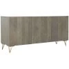 Buffet Meuble De Rangement En Bois De Manguier Et Métal Coloris Gris - Longueur 160 X Hauteur 75 X Profondeur 45 Cm -PEGANE-