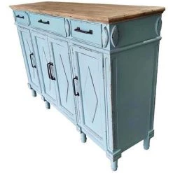 Buffet Meuble De Rangement En Bois Vieilli Bleu Ciel - Longueur 158 X Hauteur 105 X Profondeur 42 Cm -PEGANE- -Buffet et enfilade Soldes 59742499 2