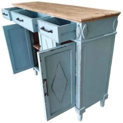 Buffet Meuble De Rangement En Bois Vieilli Bleu Ciel - Longueur 158 X Hauteur 105 X Profondeur 42 Cm -PEGANE- -Buffet et enfilade Soldes 59742499 3