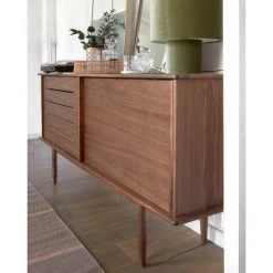 Buffet Meuble De Rangement Coloris Naturel En Bois Plaqué De Noyer - Longueur 180 X Profondeur 45 X Hauteur 83 Cm -PEGANE- -Buffet et enfilade Soldes 59742513 5