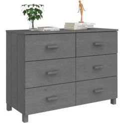 YOUTHUP Buffet Gris Foncé 113x40x80 Cm Bois Massif De Pin - Gris -Buffet et enfilade Soldes 59760975 4