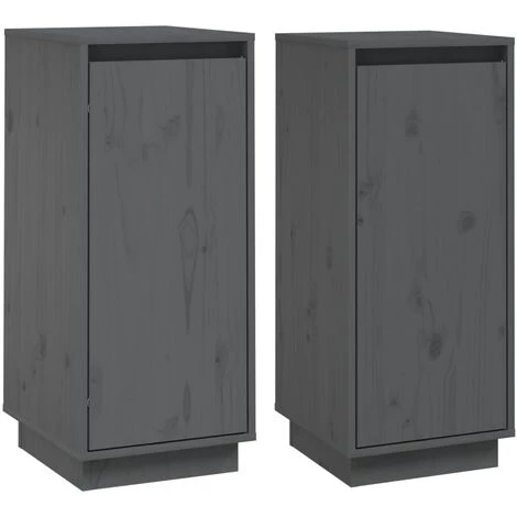 YOUTHUP Buffets 2 Pcs Gris 31,5x34x75 Cm Bois Massif De Pin - Gris 2 YOUTHUP Buffets 2 Pcs Gris 31,5x34x75 Cm Bois Massif De Pin - Gris – Image 2