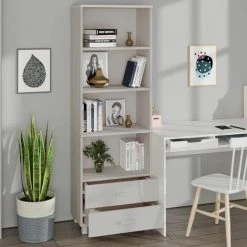 YOUTHUP Buffet Haut Blanc 60x35x180 Cm Bois Massif De Pin - Blanc -Buffet et enfilade Soldes 59761094 4