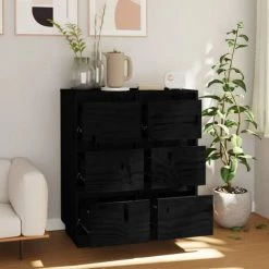 YOUTHUP Buffets 2 Pcs Noir 32x34x75 Cm Bois Massif De Pin - Noir -Buffet et enfilade Soldes 59761159 3