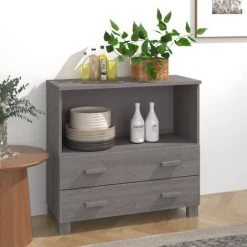 YOUTHUP Buffet Gris Clair 85x35x80 Cm Bois Massif De Pin - Gris
