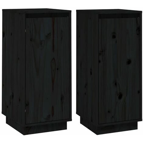 YOUTHUP Buffets 2 Pcs Noir 31,5x34x75 Cm Bois Massif De Pin - Noir 2 YOUTHUP Buffets 2 Pcs Noir 31,5x34x75 Cm Bois Massif De Pin - Noir – Image 2