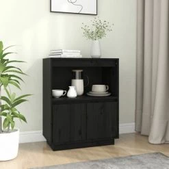 YOUTHUP Buffet Noir 60x34x75 Cm Bois Massif De Pin - Noir