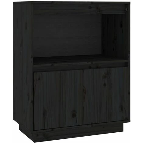 YOUTHUP Buffet Noir 60x34x75 Cm Bois Massif De Pin - Noir 2 YOUTHUP Buffet Noir 60x34x75 Cm Bois Massif De Pin - Noir – Image 2
