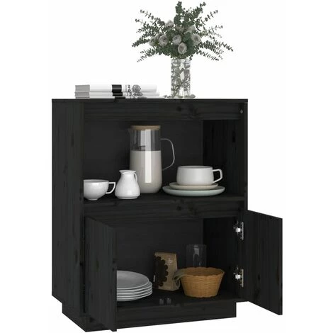 YOUTHUP Buffet Noir 60x34x75 Cm Bois Massif De Pin - Noir 4 YOUTHUP Buffet Noir 60x34x75 Cm Bois Massif De Pin - Noir – Image 4