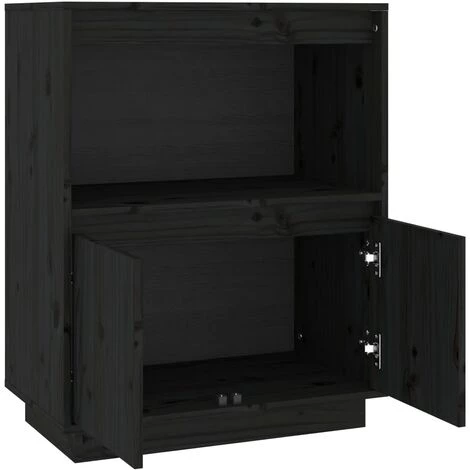 YOUTHUP Buffet Noir 60x34x75 Cm Bois Massif De Pin - Noir 5 YOUTHUP Buffet Noir 60x34x75 Cm Bois Massif De Pin - Noir – Image 5