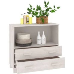 YOUTHUP Buffet Blanc 85x35x80 Cm Bois Massif De Pin - Blanc -Buffet et enfilade Soldes 59761703 4