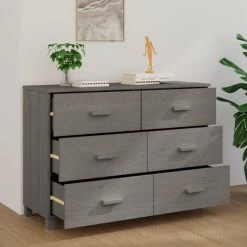 YOUTHUP Buffet Gris Clair 113x40x80 Cm Bois Massif De Pin - Gris -Buffet et enfilade Soldes 59761704 3