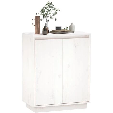 YOUTHUP Buffet Blanc 60x34x75 Cm Bois Massif De Pin - Blanc 4 YOUTHUP Buffet Blanc 60x34x75 Cm Bois Massif De Pin - Blanc – Image 4