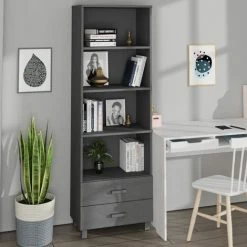 YOUTHUP Buffet Gris Foncé 60x35x180 Cm Bois Massif De Pin - Gris