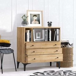 COTECOSY Buffet Haut 3 Tiroirs Et Compartiments Castel H86cm Chêne Clair - Chêne Clair 6 COTECOSY Buffet Haut 3 Tiroirs Et Compartiments Castel H86cm Chêne Clair - Chêne Clair -Buffet et enfilade Soldes 59799417 3