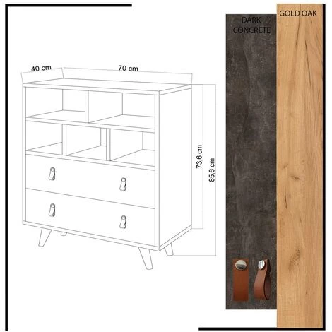 COTECOSY Buffet Haut Corday H85,6cm Chêne Clair Et Effet Béton Noir - Chêne Clair 4 COTECOSY Buffet Haut Corday H85,6cm Chêne Clair Et Effet Béton Noir - Chêne Clair – Image 4