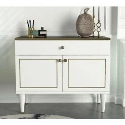 COTECOSY Buffet Bas Ascendere H76cm Blanc, Or Et Effet Marbre Noir - Multicolore -Buffet et enfilade Soldes 59799742 3