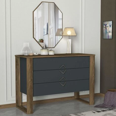 COTECOSY Ensemble Buffet Et Miroir Murale Jesse Bois Et Anthracite - Bois / Gris 3 COTECOSY Ensemble Buffet Et Miroir Murale Jesse Bois Et Anthracite - Bois / Gris – Image 3
