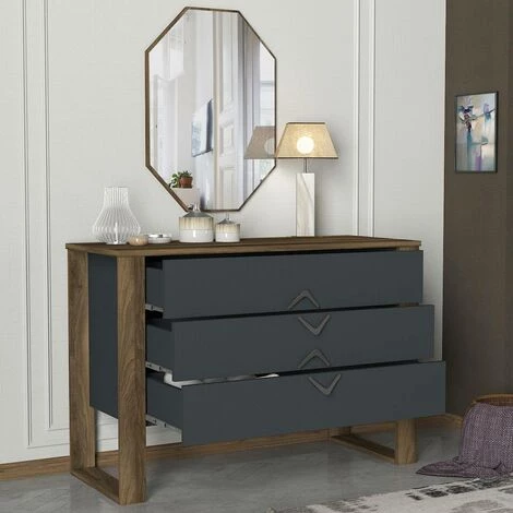 COTECOSY Ensemble Buffet Et Miroir Murale Jesse Bois Et Anthracite - Bois / Gris 5 COTECOSY Ensemble Buffet Et Miroir Murale Jesse Bois Et Anthracite - Bois / Gris – Image 5