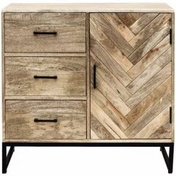 ALTOBUY MANKO - Buffet 1 Porte 3 Tiroirs En Manguier Massif - Naturel