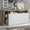 DANSMAMAISON Buffet Moderne En Bois 4 Portes Blanc Laqué Brillant/Bois Fumé - POSITANO - L 184 X L 42 X H 93 Cm - Bois