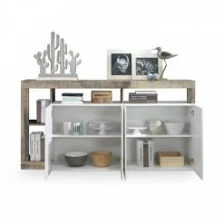 DANSMAMAISON Buffet Moderne En Bois 4 Portes Blanc Laqué Brillant/Bois Fumé - POSITANO - L 184 X L 42 X H 93 Cm - Bois 6 DANSMAMAISON Buffet Moderne En Bois 4 Portes Blanc Laqué Brillant/Bois Fumé - POSITANO - L 184 X L 42 X H 93 Cm - Bois -Buffet et enfilade Soldes 59824634 2