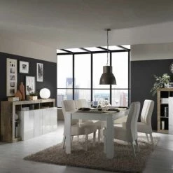 DANSMAMAISON Buffet Moderne En Bois 4 Portes Blanc Laqué Brillant/Bois Fumé - POSITANO - L 184 X L 42 X H 93 Cm - Bois 7 DANSMAMAISON Buffet Moderne En Bois 4 Portes Blanc Laqué Brillant/Bois Fumé - POSITANO - L 184 X L 42 X H 93 Cm - Bois -Buffet et enfilade Soldes 59824634 3