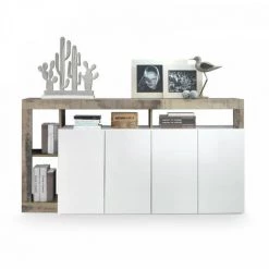 DANSMAMAISON Buffet Moderne En Bois 4 Portes Blanc Laqué Brillant/Bois Fumé - POSITANO - L 184 X L 42 X H 93 Cm - Bois 9 DANSMAMAISON Buffet Moderne En Bois 4 Portes Blanc Laqué Brillant/Bois Fumé - POSITANO - L 184 X L 42 X H 93 Cm - Bois -Buffet et enfilade Soldes 59824634 5