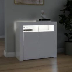 INLIFE Buffet Avec Lumières LED Blanc Brillant 80x35x75 Cm -Buffet et enfilade Soldes 59848130 5