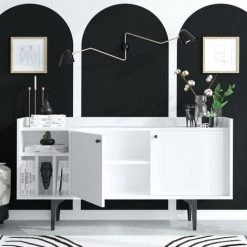 COTECOSY Buffet Bas 4 Portes Et 4 Niches Erebos 150cm Blanc - Blanc -Buffet et enfilade Soldes 59857236 4