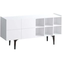 COTECOSY Buffet Bas 4 Portes Et 6 Compartiments Ibara Blanc - Blanc