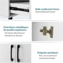 COSTWAY Buffet Bas Meuble De Rangement Industriel 2 Portes 1 Tiroir Pour Salon, Salle à Manger, Entrée, 76x40x78 Cm, Blanc -Buffet et enfilade Soldes 60027753 3