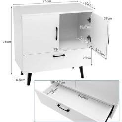 COSTWAY Buffet Bas Meuble De Rangement Industriel 2 Portes 1 Tiroir Pour Salon, Salle à Manger, Entrée, 76x40x78 Cm, Blanc -Buffet et enfilade Soldes 60027753 4