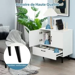COSTWAY Buffet Bas Meuble De Rangement Industriel 2 Portes 1 Tiroir Pour Salon, Salle à Manger, Entrée, 76x40x78 Cm, Blanc -Buffet et enfilade Soldes 60027753 5