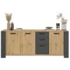 Buffet LOFT - Décor Chene Artisan Et Mélamine Gris Ombre - 3 Portes Et 3 Tiroirs - L 220 X P 52 X H 86.5 Cm - PARISOT