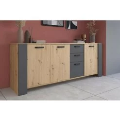 Buffet LOFT - Décor Chene Artisan Et Mélamine Gris Ombre - 3 Portes Et 3 Tiroirs - L 220 X P 52 X H 86.5 Cm - PARISOT 6 Buffet LOFT - Décor Chene Artisan Et Mélamine Gris Ombre - 3 Portes Et 3 Tiroirs - L 220 X P 52 X H 86.5 Cm - PARISOT -Buffet et enfilade Soldes 60044069 2