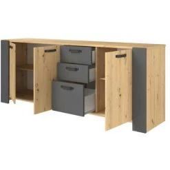 Buffet LOFT - Décor Chene Artisan Et Mélamine Gris Ombre - 3 Portes Et 3 Tiroirs - L 220 X P 52 X H 86.5 Cm - PARISOT 7 Buffet LOFT - Décor Chene Artisan Et Mélamine Gris Ombre - 3 Portes Et 3 Tiroirs - L 220 X P 52 X H 86.5 Cm - PARISOT -Buffet et enfilade Soldes 60044069 3