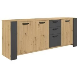 Buffet LOFT - Décor Chene Artisan Et Mélamine Gris Ombre - 3 Portes Et 3 Tiroirs - L 220 X P 52 X H 86.5 Cm - PARISOT 9 Buffet LOFT - Décor Chene Artisan Et Mélamine Gris Ombre - 3 Portes Et 3 Tiroirs - L 220 X P 52 X H 86.5 Cm - PARISOT -Buffet et enfilade Soldes 60044069 5
