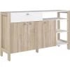 AUTRES Buffet HOYVIK 3 Portes- 2 Tablettes, 1 Tioir, 3 Niches - 155,7 Cm - Décor Chene Sonoma Combiné Avec Du Blanc Mat - Poignées E