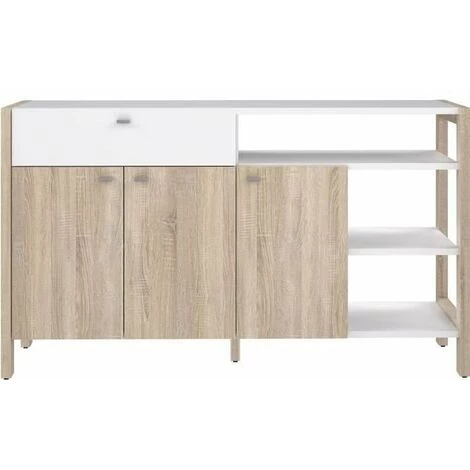 AUTRES Buffet HOYVIK 3 Portes- 2 Tablettes, 1 Tioir, 3 Niches - 155,7 Cm - Décor Chene Sonoma Combiné Avec Du Blanc Mat - Poignées E 3 AUTRES Buffet HOYVIK 3 Portes- 2 Tablettes, 1 Tioir, 3 Niches - 155,7 Cm - Décor Chene Sonoma Combiné Avec Du Blanc Mat - Poignées E – Image 3